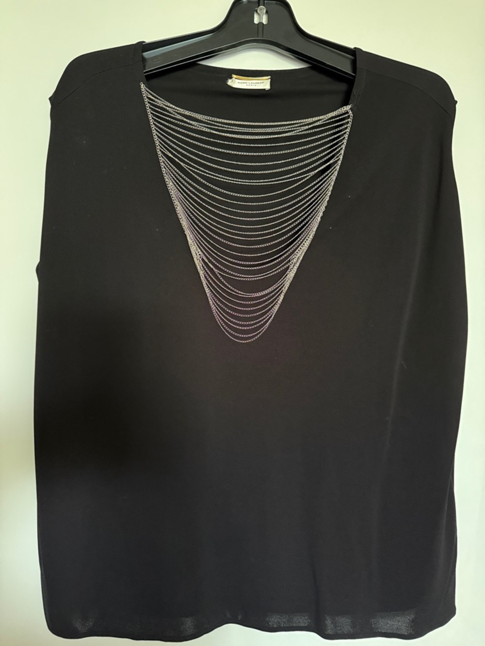 SAINT LAURENT Black Top with Silver Chain Detail